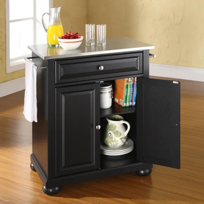 Crosley Furniture Alexandria Stainless Steel Top Portable Kitchen Island/Cart in Black Color