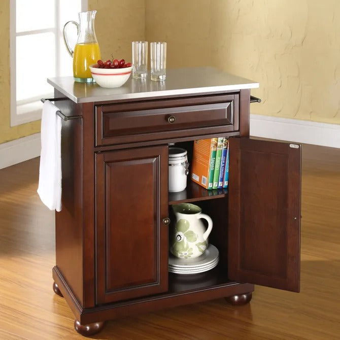 Crosley Furniture Alexandria Stainless Steel Top Portable Kitchen Island/Cart in Mahogany Color