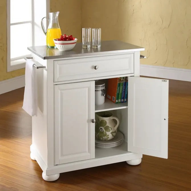 Crosley Furniture Alexandria Stainless Steel Top Portable Kitchen Island/Cart in White Color