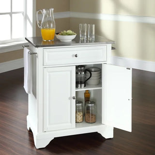 LaFayette Gray Granite Top Portable Kitchen Island in White