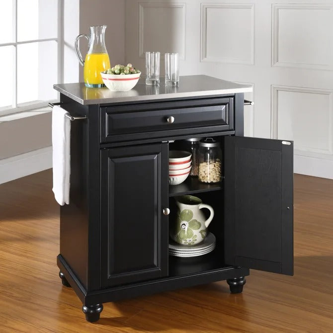 Crosley Furniture Cambridge Black/Stainless Steel Stainless Steel Top Portable Kitchen Island/Cart