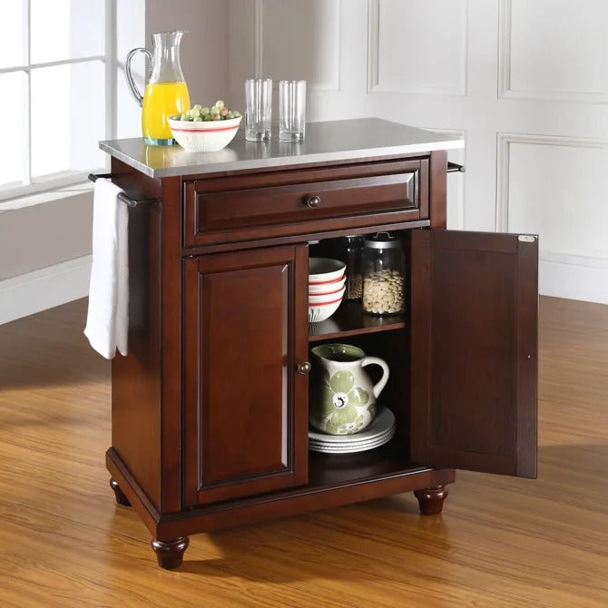 Crosley Furniture Cambridge Mahogany/Stainless Steel Stainless Steel Top Portable Kitchen Island/Cart