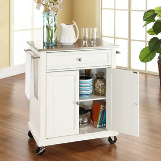 Compact Stainless Steel Top Kitchen Cart in White Color