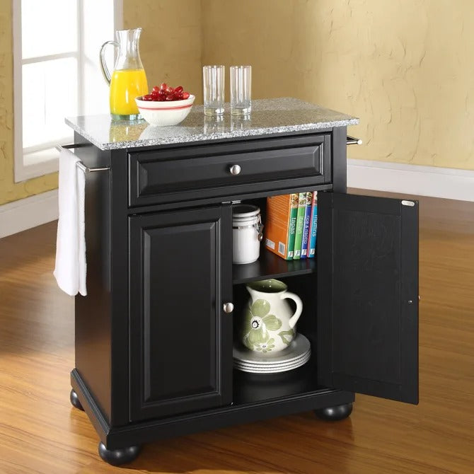 Crosley Furniture Alexandria Granite Top Portable Kitchen Island/Cart in Black Color