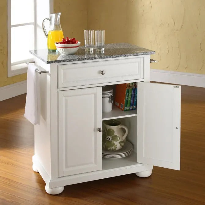 Crosley Furniture Alexandria Granite Top Portable Kitchen Island/Cart in White Color
