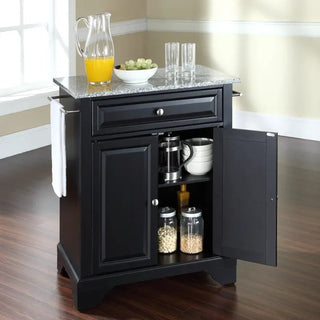 '- Lafayette Solid Granite Top Portable Kitchen Island In Black Finish