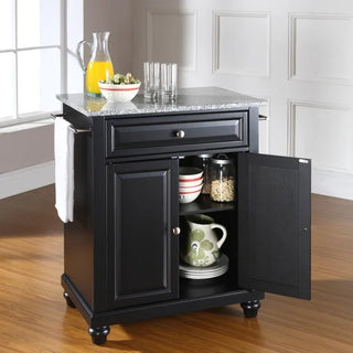 Cambridge Granite Top Portable Kitchen Island/Cart in Black Color