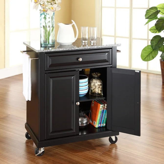 Crosley Furniture Compact Granite Top Kitchen Cart in Black Color