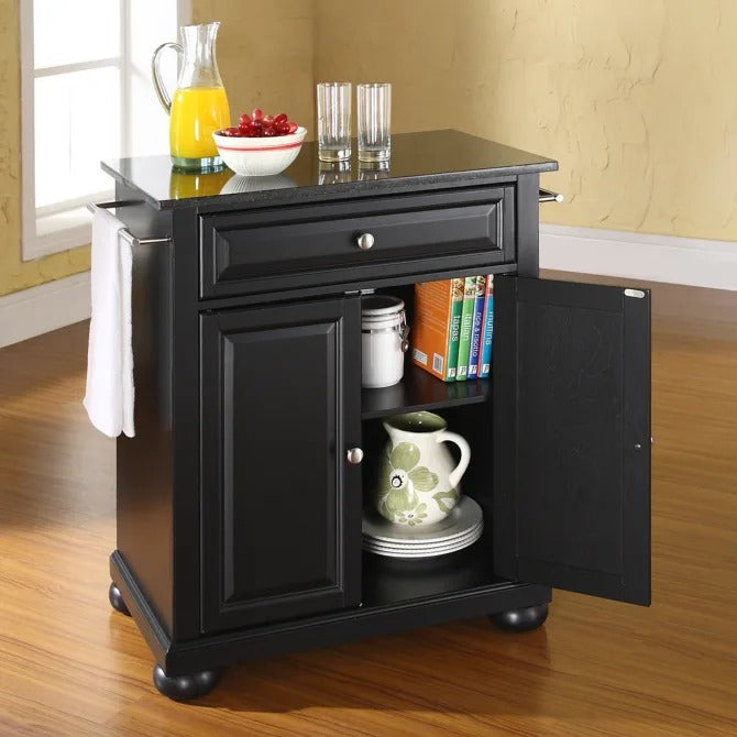 Crosley Furniture Alexandria Granite Top Portable Kitchen Island/Cart in Black Color
