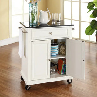 Compact Granite Top Kitchen Cart in White Color | SKU KF30024EWH