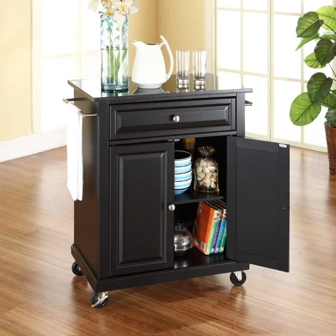 Crosley Furniture Compact Granite Top Kitchen Cart in Black Color