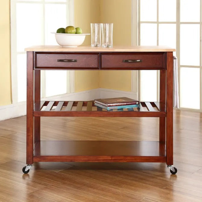 Crosley Furniture Wood Top Kitchen Prep Cart in Cherry Color