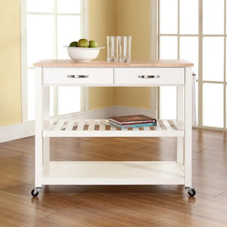 Wood Top Kitchen Prep Cart in White Color
