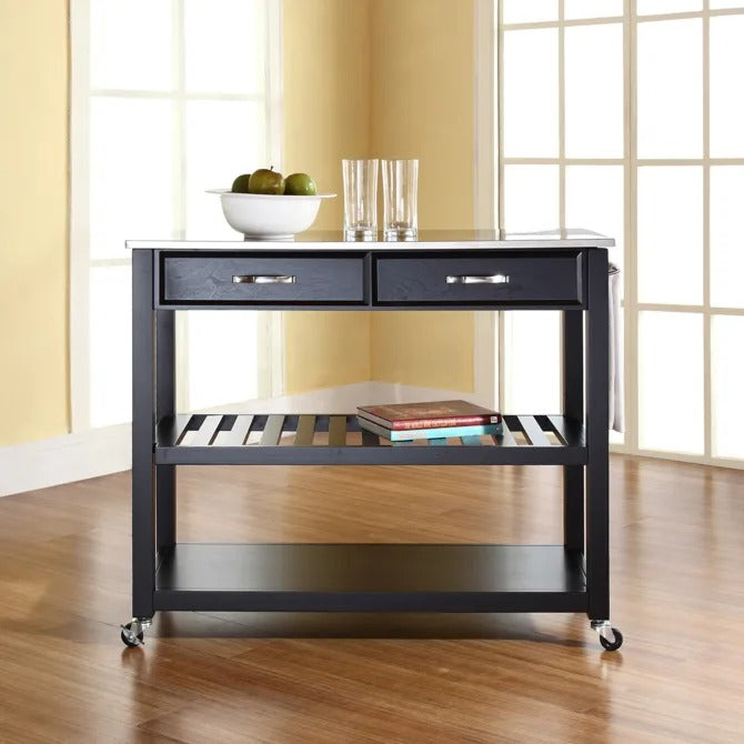 Crosley Furniture Stainless Steel Top Kitchen Prep Cart in Black Color