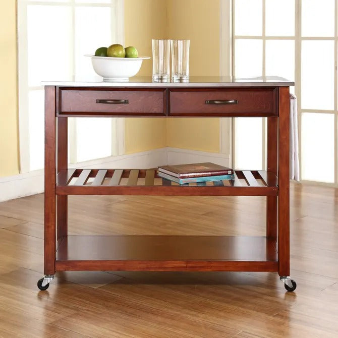 Crosley Furniture Stainless Steel Top Kitchen Prep Cart in Cherry Color