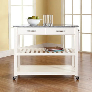 Granite Top Kitchen Prep Cart in White Color | SKU KF30053WH