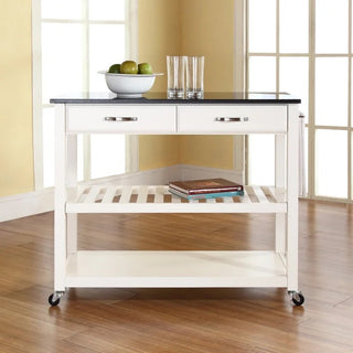 Granite Top Kitchen Prep Cart in White Color | SKU KF30054WH