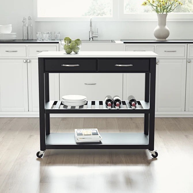 Crosley Furniture Granite Top Kitchen Prep Cart in Black Color