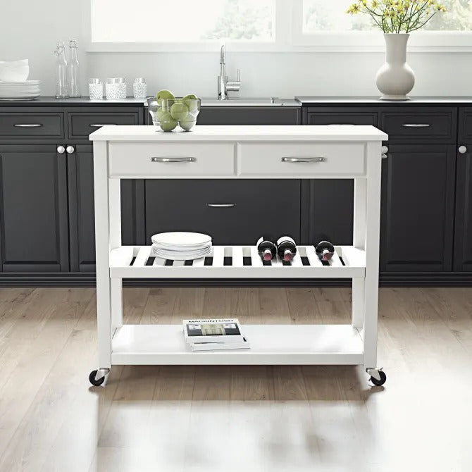 Crosley Furniture Granite Top Kitchen Prep Cart in White Color