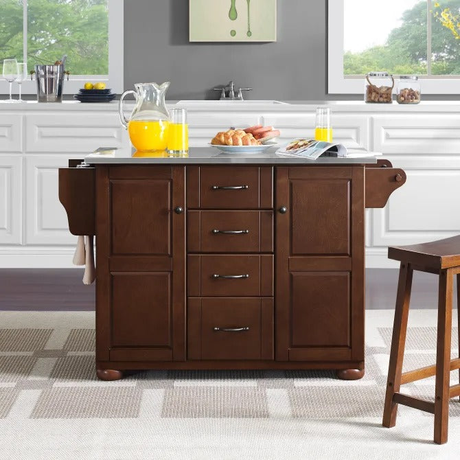 Crosley Furniture Eleanor Mahogany/Stainless Steel Stainless Steel Top Kitchen Island