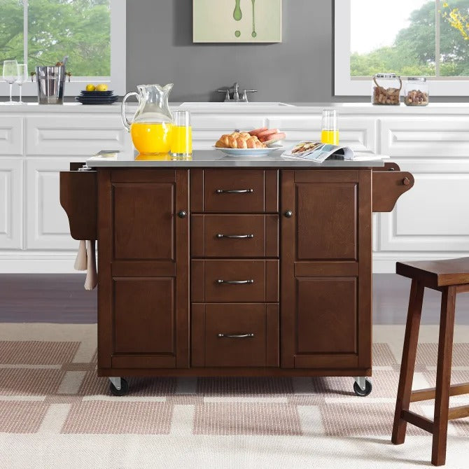 Crosley Furniture Eleanor Mahogany/Stainless Steel Stainless Steel Top Kitchen Cart