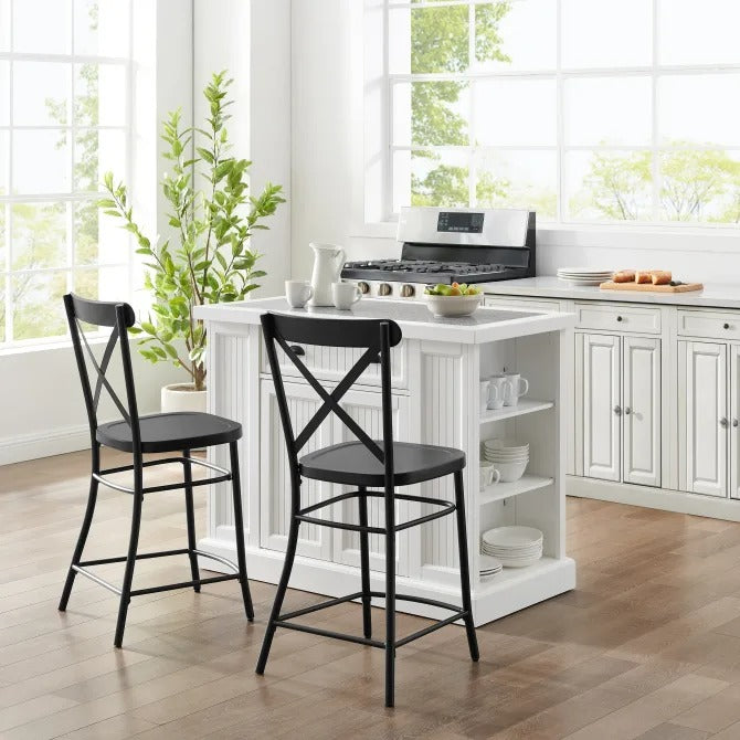 Crosley Furniture Seaside Island with Counter Stools in White Color