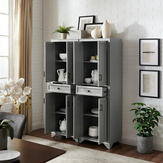 Crosley Furniture Tara 2PC Pantry Set in Distressed Gray Color