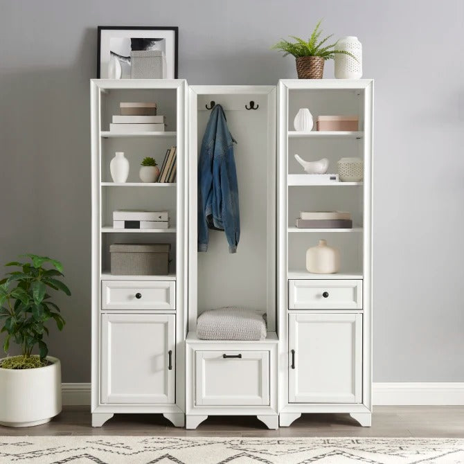 Crosley Furniture Tara 3PC Entryway Set in Distressed White Color