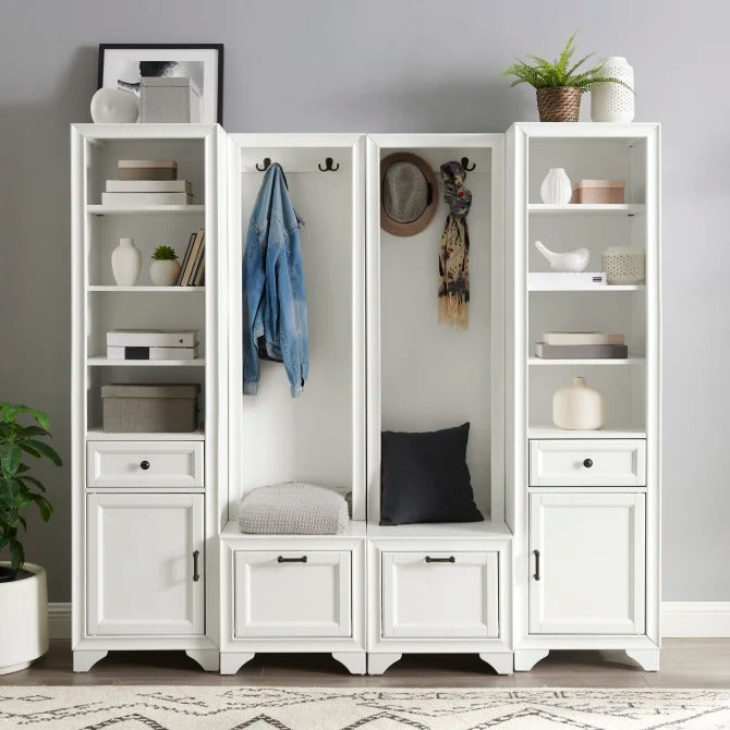 Crosley Furniture Tara 4PC Entryway Set in Distressed White Color
