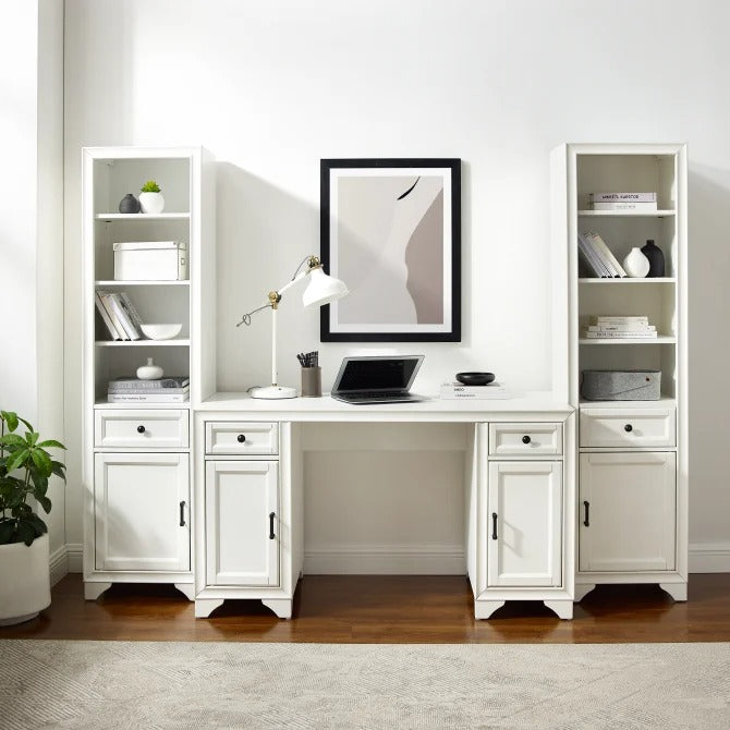 Crosley Furniture Tara 3PC Desk and Bookcase Set in Distressed White Color