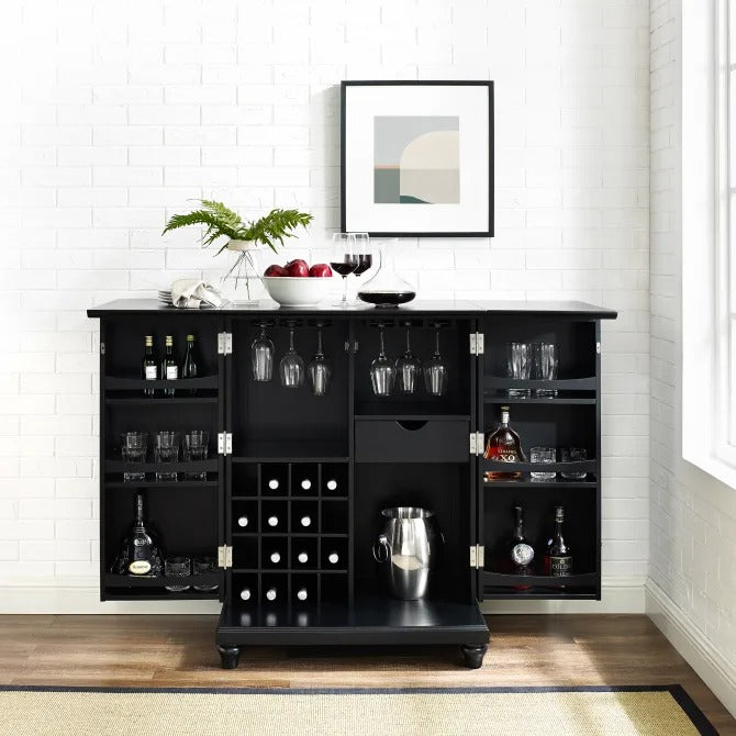 Crosley Furniture Cambridge Expandable Bar Cabinet in Black Color