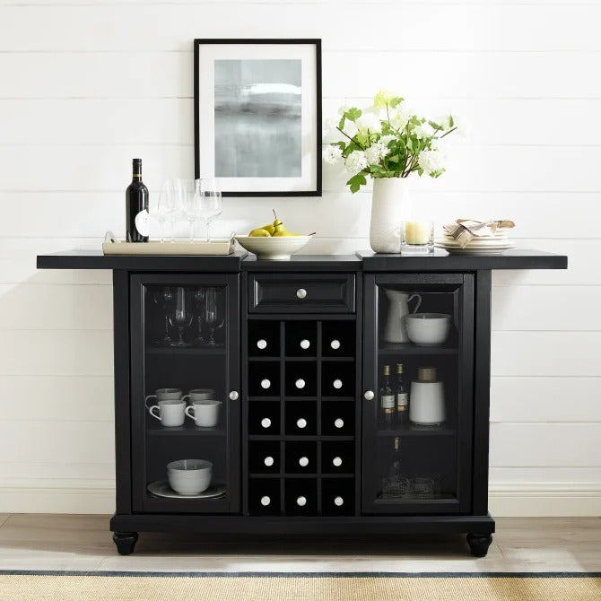 Crosley Furniture Cambridge Sliding Top Bar Cabinet in Black Color