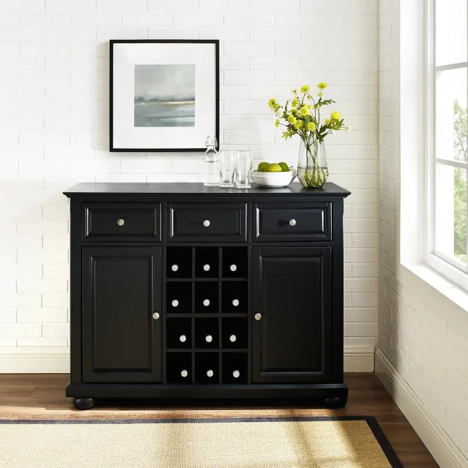 Crosley Furniture Alexandria Sideboard Cabinet with Wine Storage in Black Color