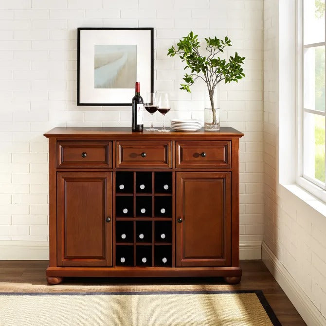 Crosley Furniture Alexandria Sideboard Cabinet with Wine Storage in Cherry Color