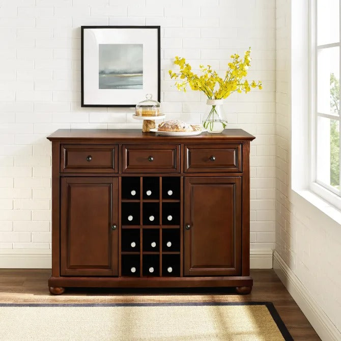 Crosley Furniture Alexandria Sideboard Cabinet with Wine Storage in Mahogany Color