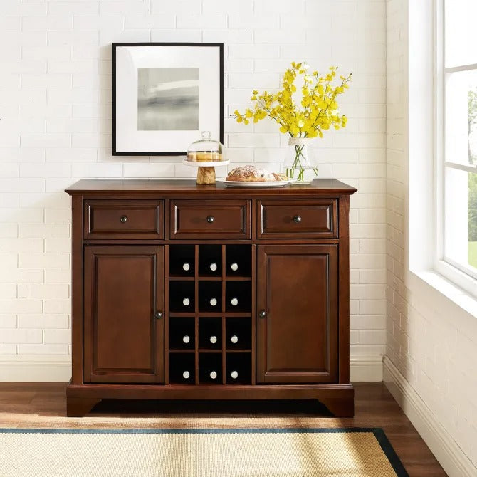 Crosley Furniture Lafayette Mahogany Sideboard Cabinet with Wine Storage