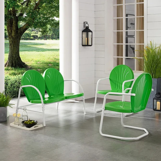 Crosley Furniture Griffith 3PC Outdoor Conversation Set in Kelly Green Gloss Color