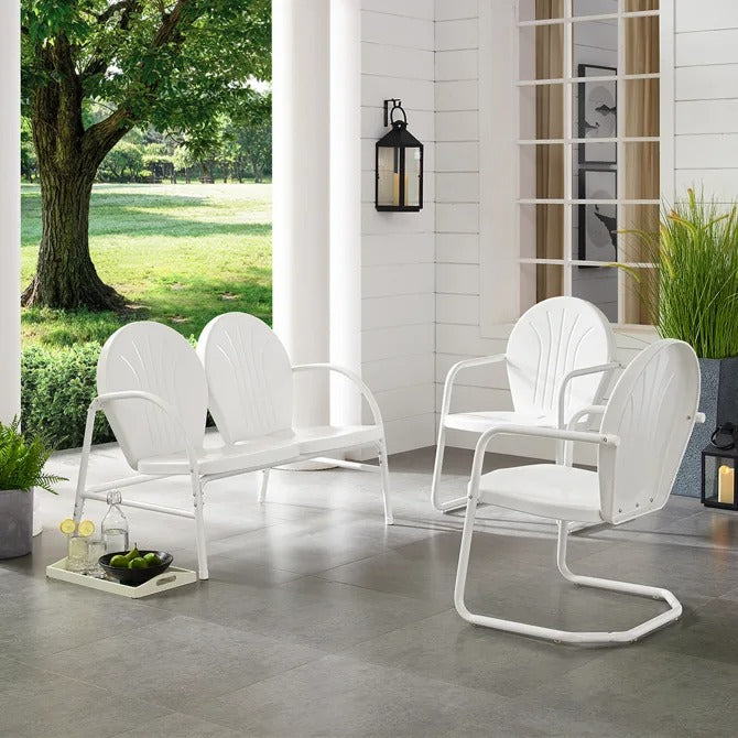 Crosley Furniture Griffith 3PC Outdoor Conversation Set in White Gloss Color