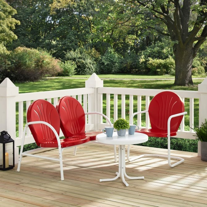 Crosley Furniture Griffith 3PC Outdoor Conversation Set in Bright Red Gloss Color