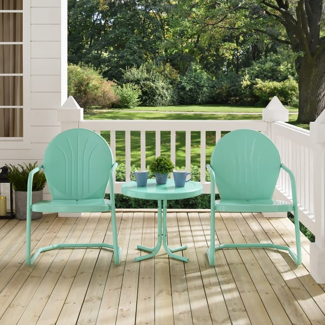 Crosley Furniture Griffith 3PC Outdoor Chair Set in Aqua Gloss Color