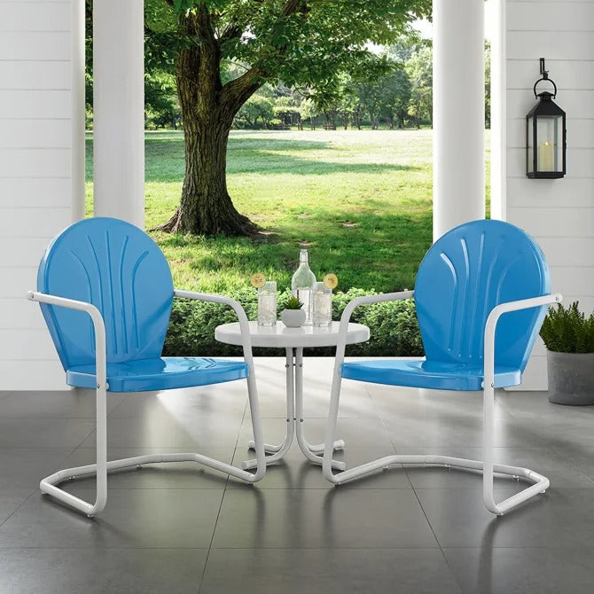 Crosley Furniture Griffith 3PC Outdoor Chair Set in Sky Blue Gloss Color