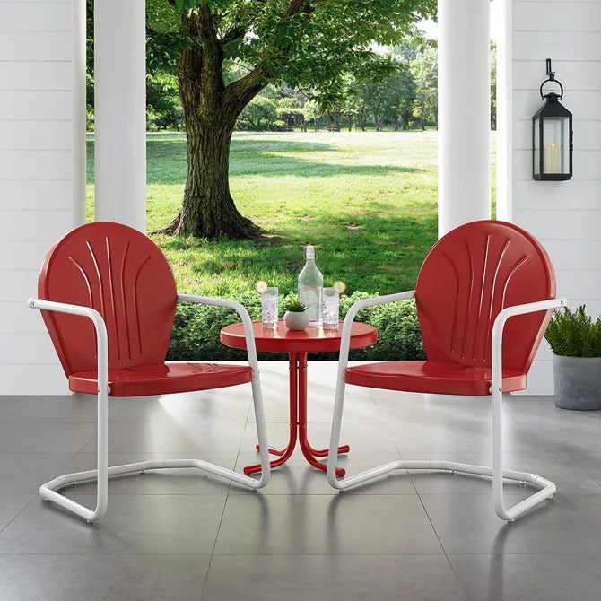 Crosley Furniture Griffith 3-Piece Outdoor Chat Set in Bright Red Gloss Color