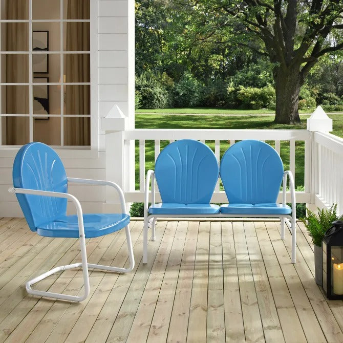 Crosley Furniture Griffith 2PC Outdoor Conversation Set in Sky Blue Gloss Color