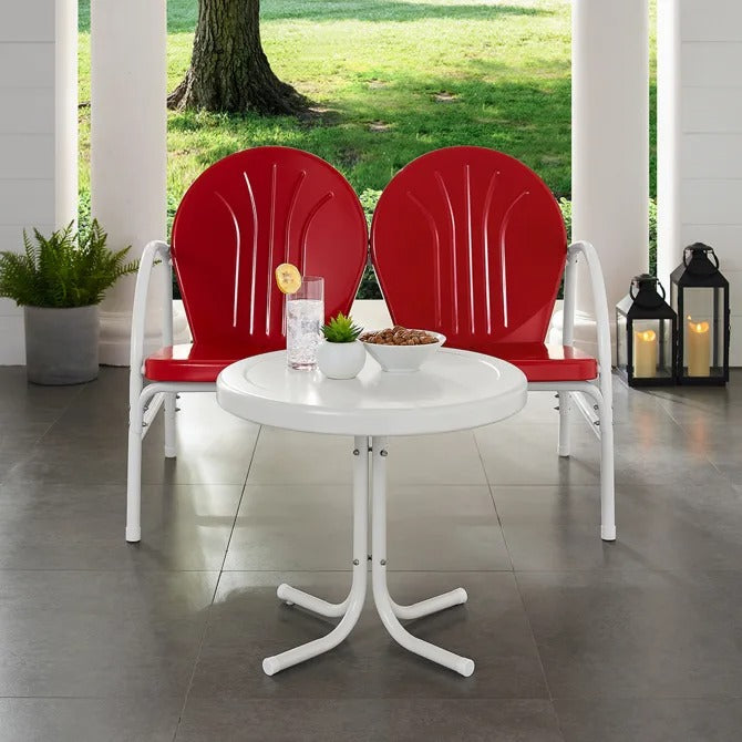 Crosley Furniture Griffith 2PC Outdoor Conversation Set in Bright Red Gloss Color