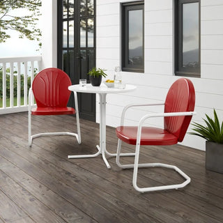 Crosley Furniture Griffith 3 PC Outdoor Bistro Set in Bright Red Gloss Color