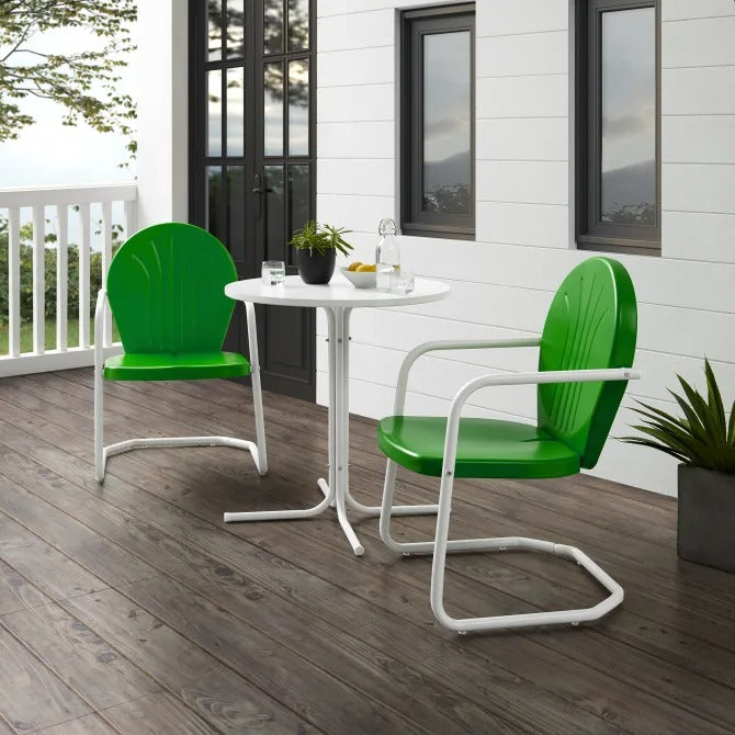 Crosley Furniture Griffith 3 PC Outdoor Bistro Set in Kelly Green Gloss Color