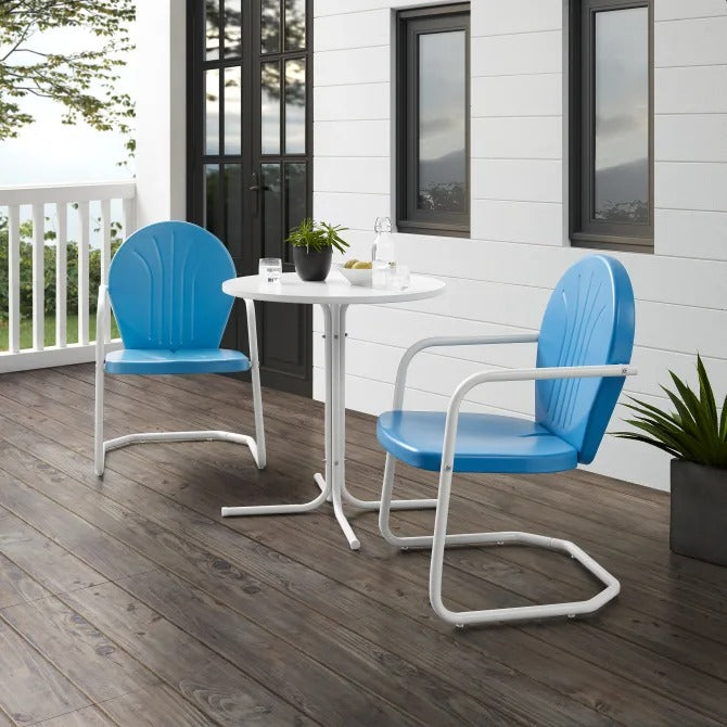 Crosley Furniture Griffith 3 PC Outdoor Bistro Set in Sky Blue Gloss Color