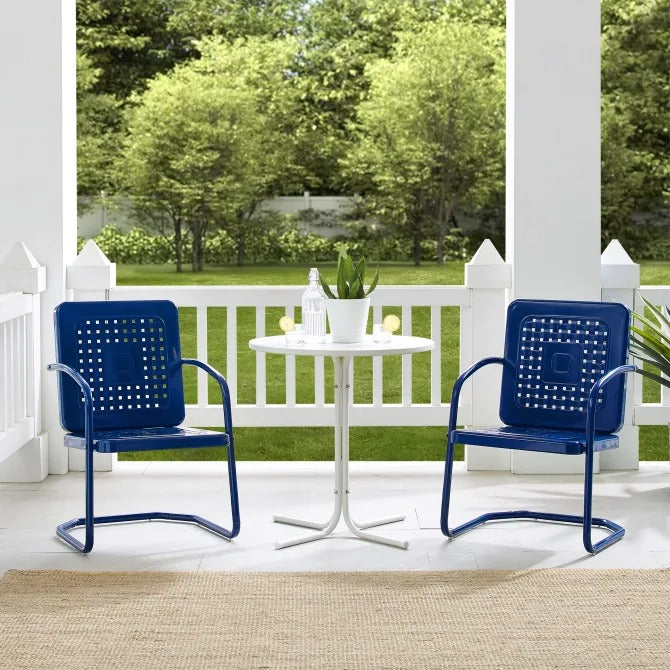 Crosely Furniture - Bates 3Pc Outdoor Metal Bistro Set - Navy Color - Bistro Table & 2 Armchairs