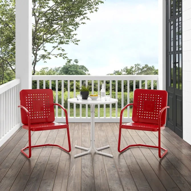 Crosley Furniture Bates 3 PC Outdoor Bistro Set in Bright Red Gloss Color