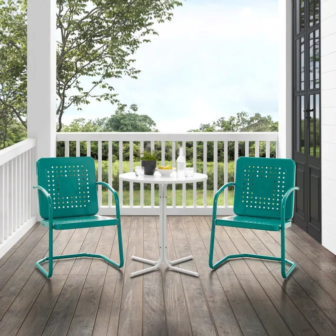 Crosley Furniture Bates 3 PC Outdoor Bistro Set in Turquoise Gloss Color